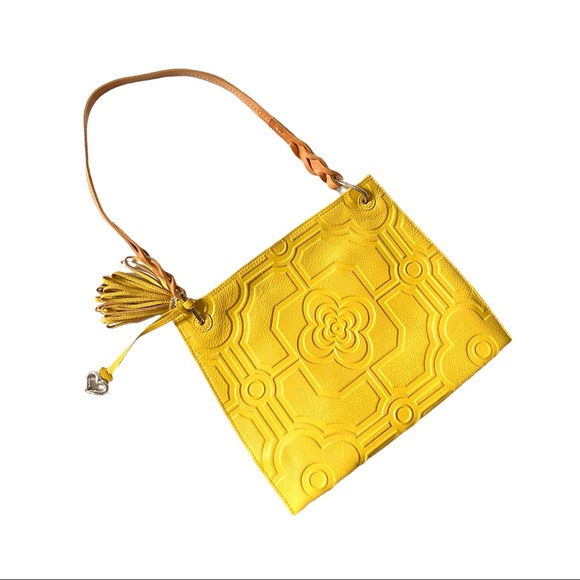 Brighton Handbags - Brighton Leather Tooled Floral Yellow Shoulder Bag Purse With Tassel
